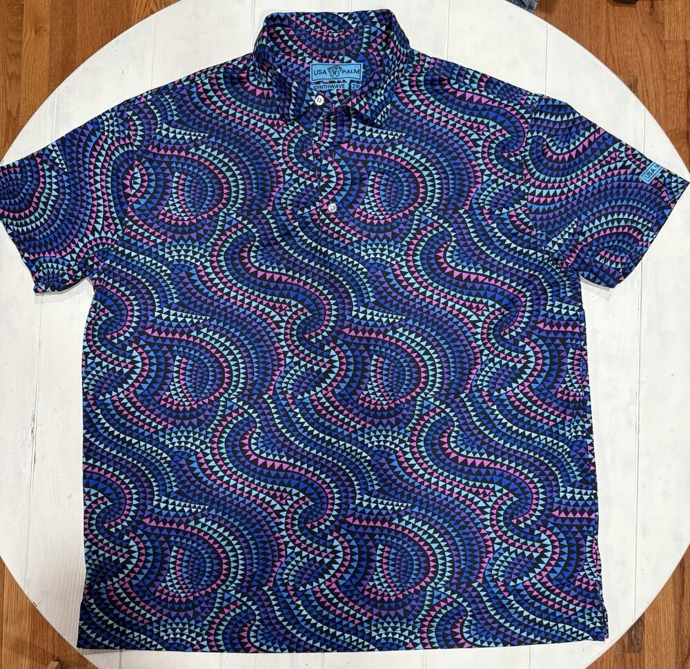 USA Palm Men’s 2XL Synthwave Silky Soft Polo Performance Neon Retro